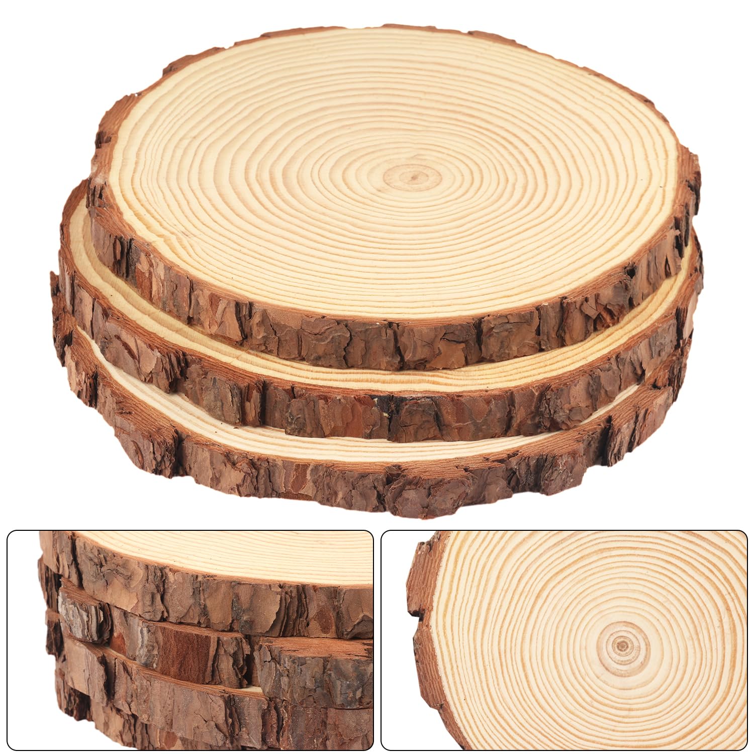 9 fette di legno naturale da 18,3 a 20,3 cm, cerchi in legno di pino non finiti con corteccia per sottobicchieri, artigianato fai da te, ornamenti natalizi rustici per matrimoni e centrotavola