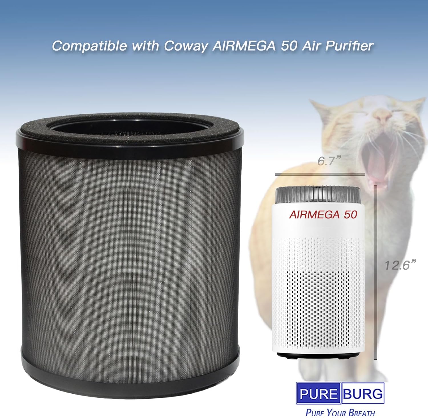 PUREBURG Replacement Filter Compatible with Coway AIRMEGA 50 Air Purifier,2-Pack H13 HEPA Activated Carbon 3-Stage Filtration Air Clean Dust VOCs Odor - Image 2