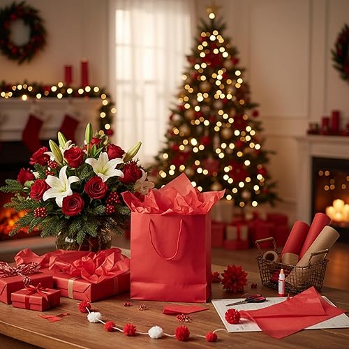 Miniatura 7 de Qilery 500 hojas de papel de seda rojo de Navidad a granel para bolsas de regalo de 20 x 30 pulgadas, sin ácidos, hojas de papel de regalo para