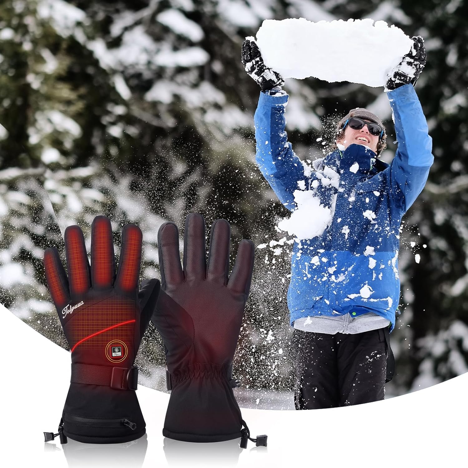 Telguua Heated Gloves Men Women Touchscreen Heated Gloves Warm Motorcycle Gloves for Winter Skiing Cycling Hiking Hunting Fishing Black 1 Pair - Image 2