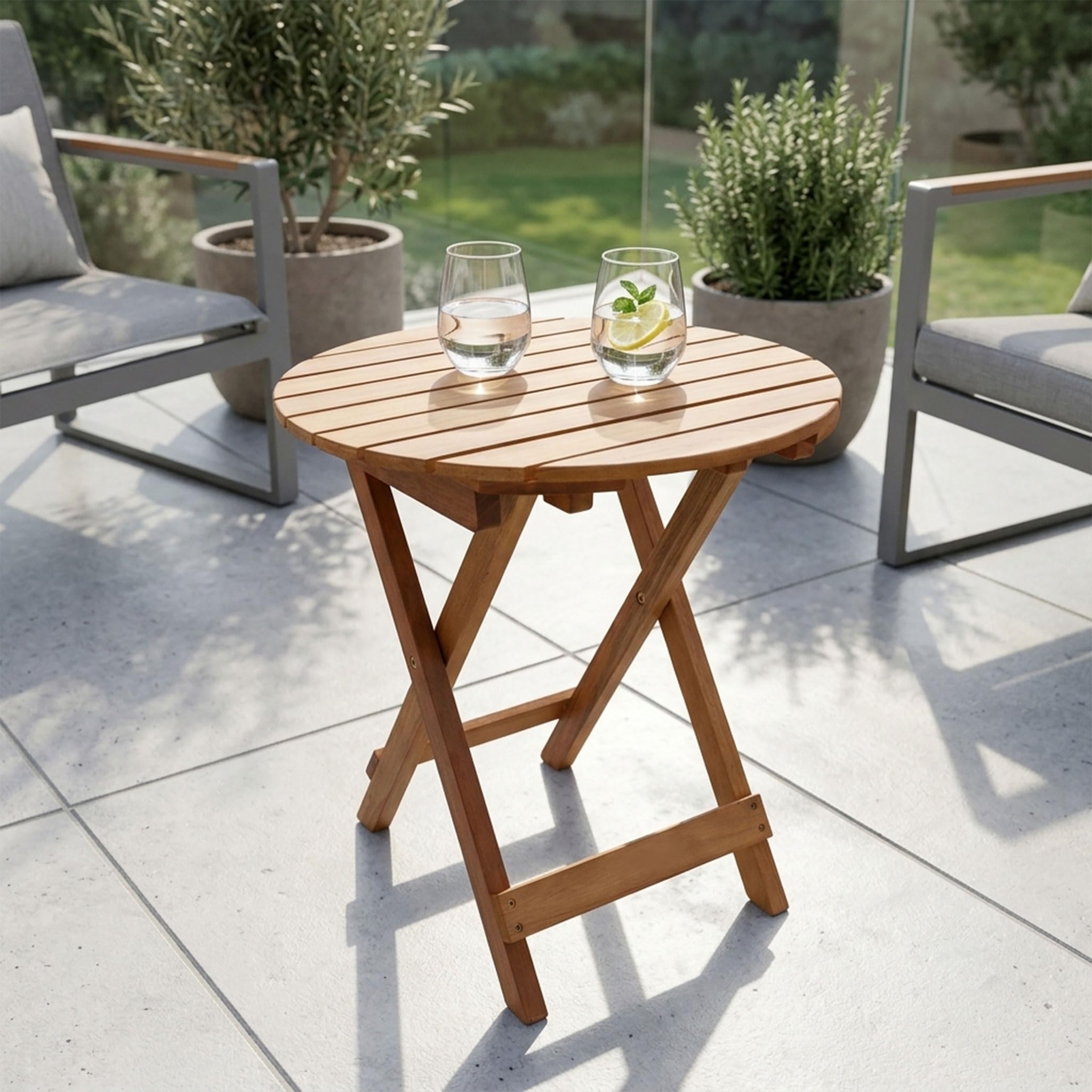 Spetebo Eukalyptus Gartentisch rund 50x45 cm Klapptisch Balkontisch