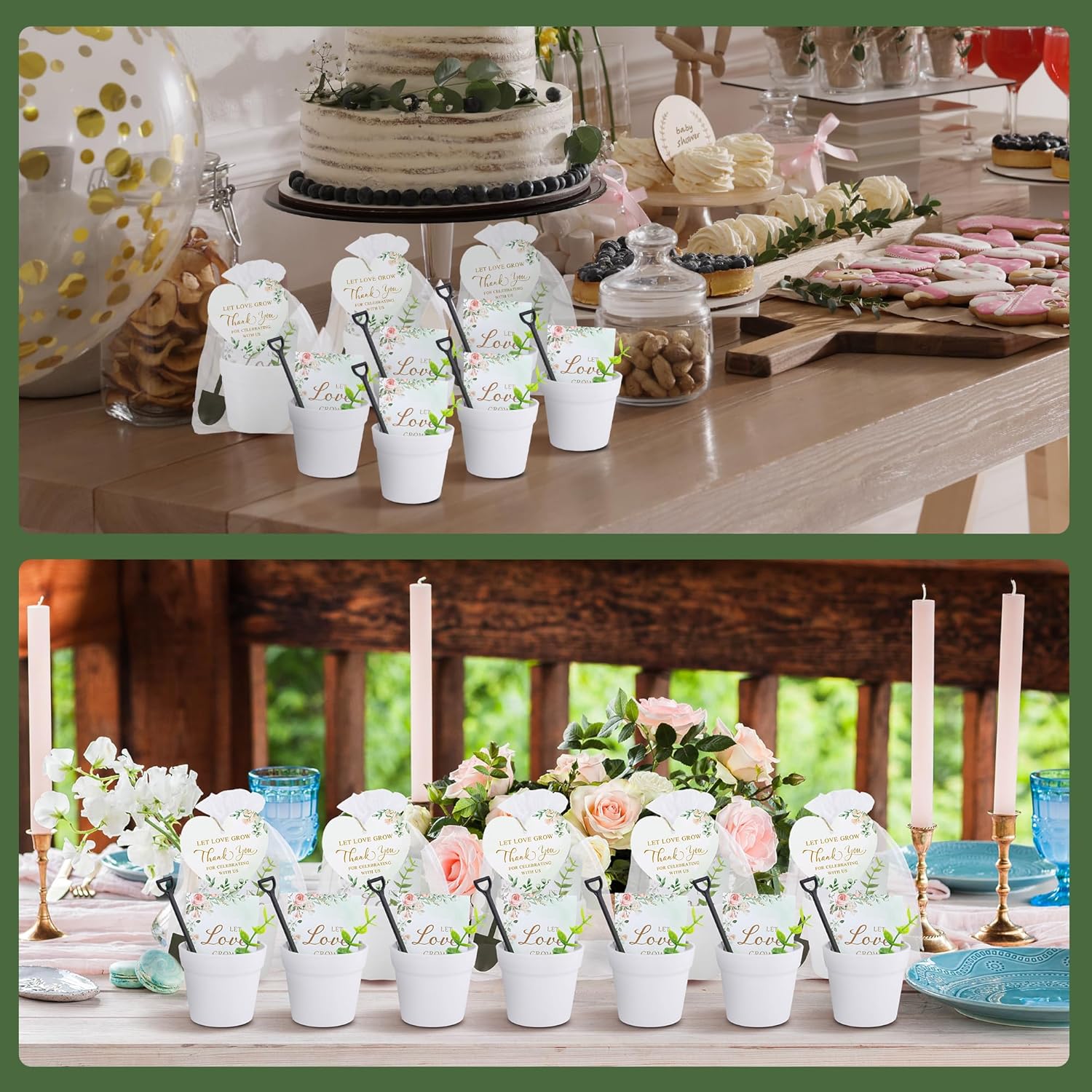 Aneco 48 Sets Let Love Grow Wedding Party Favors Seed Packet for Guests Include Self Adhesive Seed Envelopes Organza Bags Flowerpot Garden Shovel Eucalyptus Leaves for Bridal Guest Gifts(No Seeds)