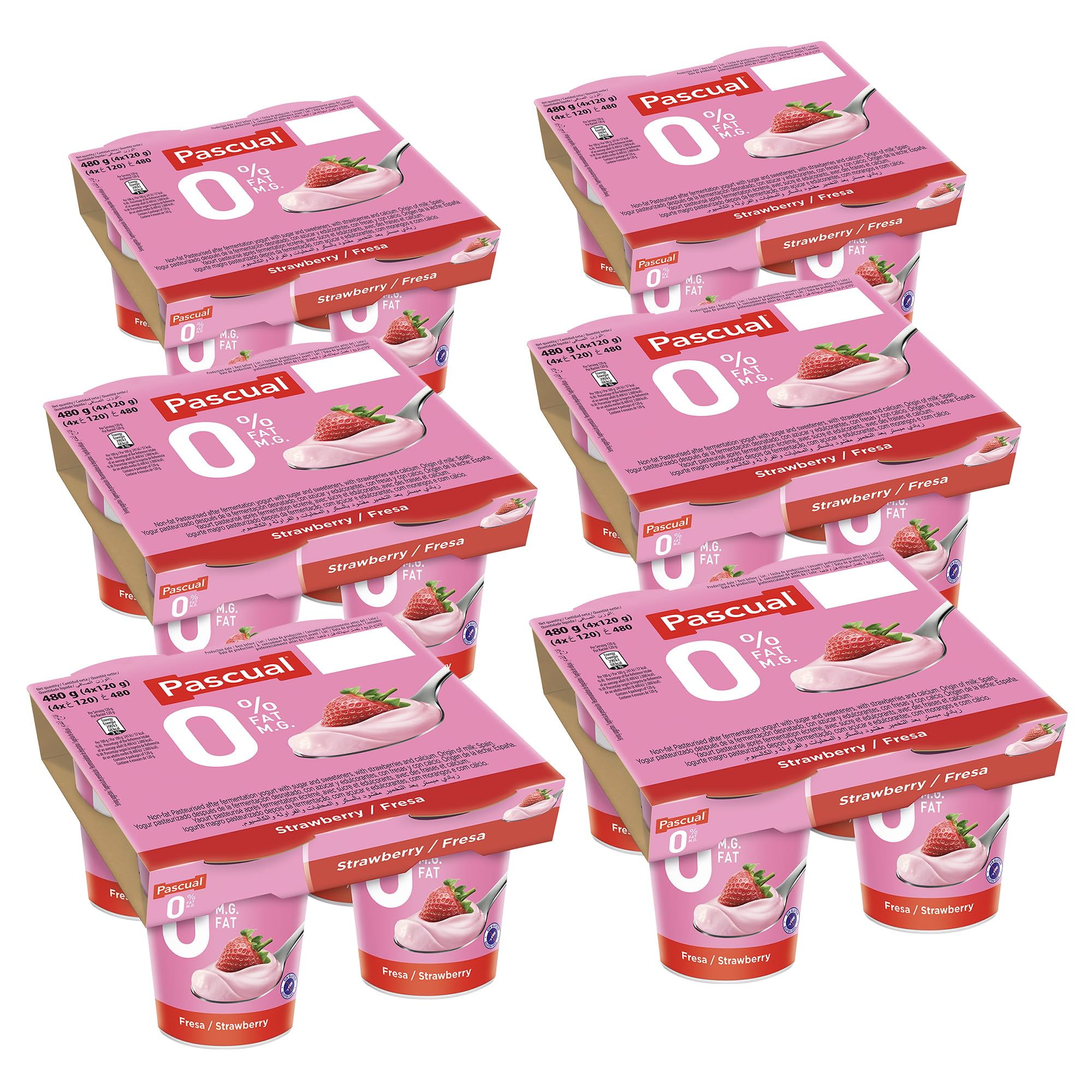 Pascual Yogur Desnatado Sabor Fresa Caja 6 Pack 4 x 120g Total 24 uds