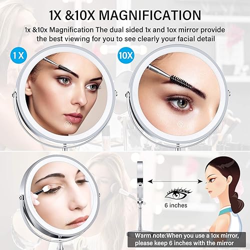 Miniatura 9 de AMZTOLIFE Crystal Diamonds - Espejo de maquillaje LED dorado con luces, espejo de tocador iluminado con aumento 10X, espejo de mesa con diamantes de