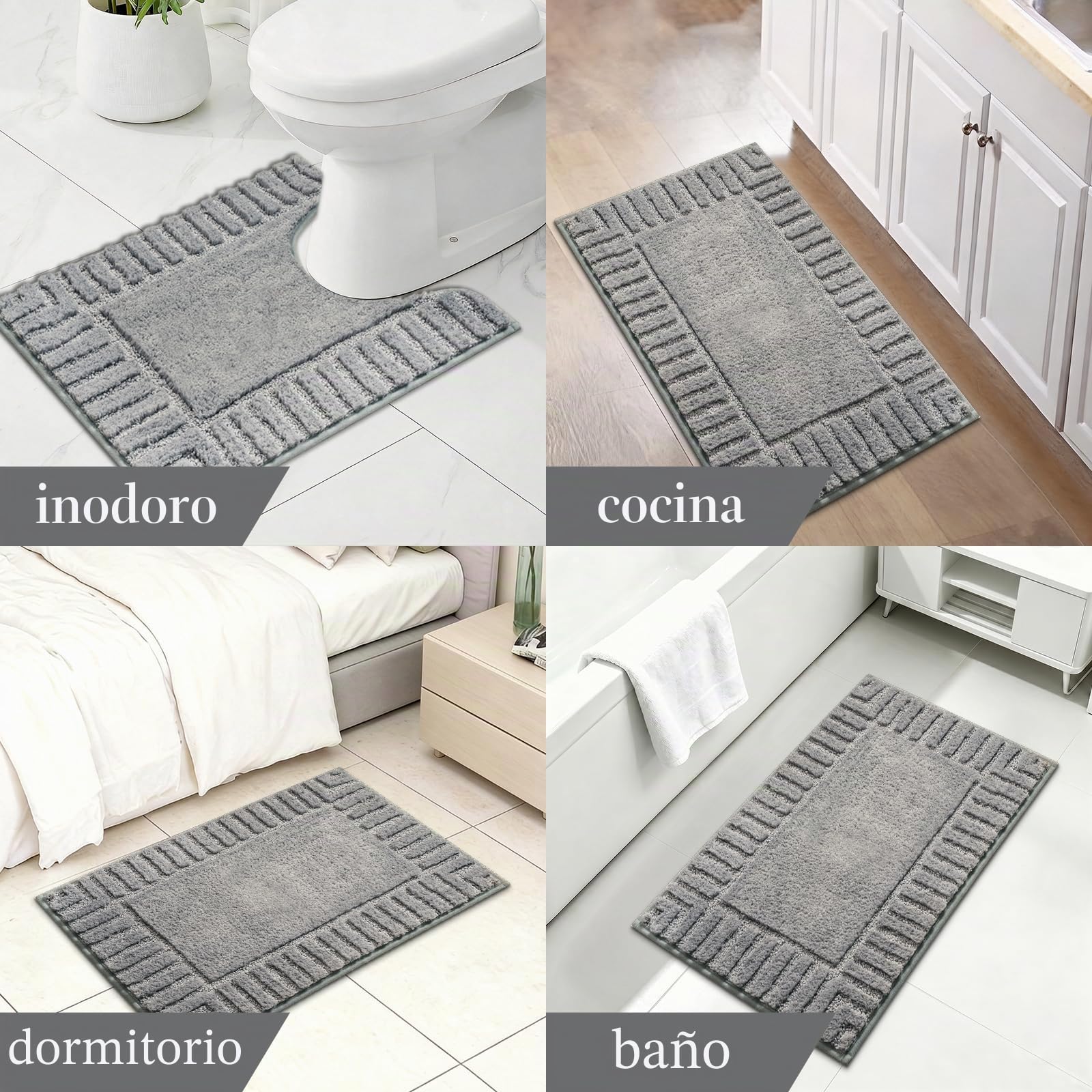Famibay Alfombra Baño Juego De 3 Piezas Antideslizante Alfombrilla Baño Gris Lavable Absorbe Suave Microfibra Alfombra Baño Inodoro WC