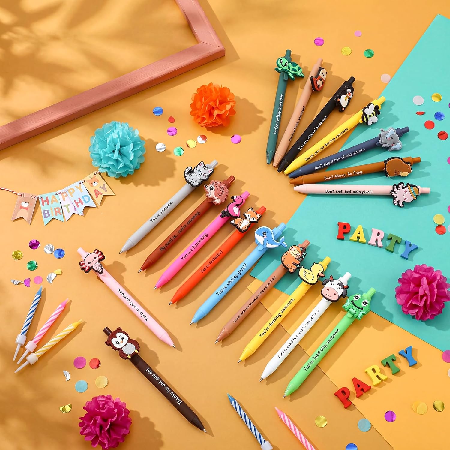 Landical 36 Pcs Inspirational Ballpoint Pen Motivational Positive Pen Funny Thank You Gift for Volunteer Teacher Nurse Team Employee Coworker Graduation Party Favor (Animal)
