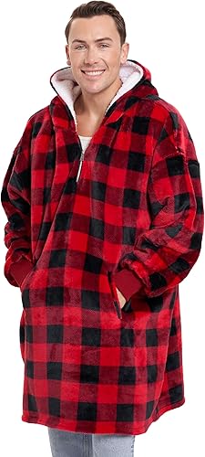 Miniatura 10 de Trekki Sudadera con capucha de gran tamaño, manta con capucha para hombres y mujeres con cremallera, cómoda manta de forro polar con capucha para