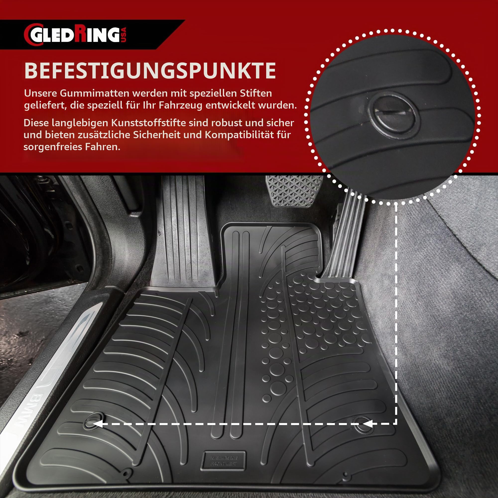 Gledring Satz Gummimatten passgenau | kompatibel mit Hyundai Tucson (NX4E) 48V Mild Hybrid 2020- exkl. Full Hybrid (T-Profil 4-tlg. + Montageclips)