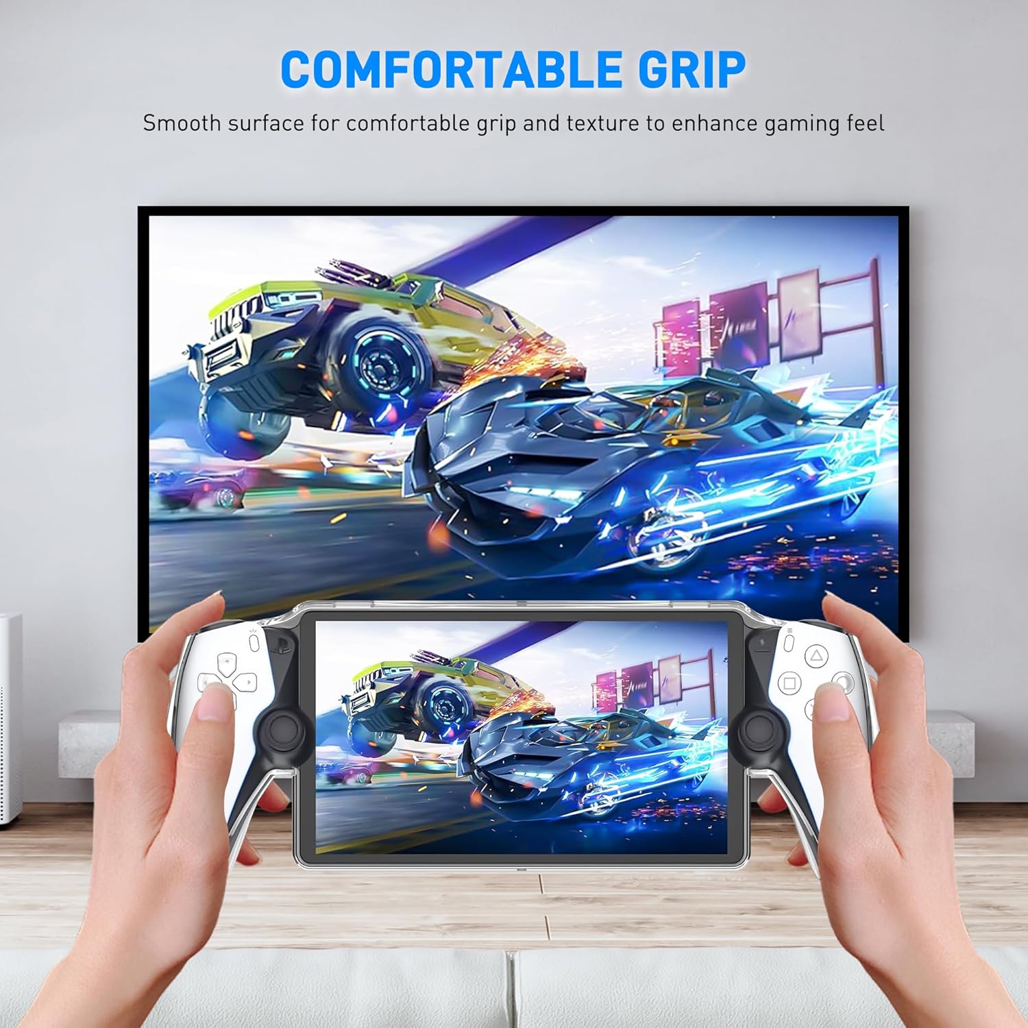 GLDRAM Clear PC Protective Case for PlayStation Portal Remote Player, Hardshell Cover Skin Full Protector with 4 Non-Slip Thumb Grip Caps for PS Portal Accessories - Thickened & No Yellowing