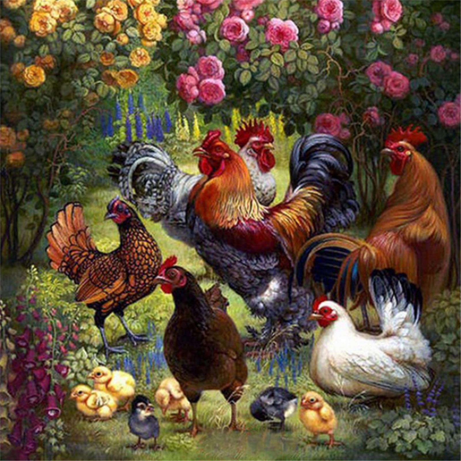 Yscolor White Rhinestones Diamond Embroidery Chicken Cock 5D Diy Diamond Painting Cross Stitch Crafts Round Home Decor 11.8X11.8 In/30X30cm