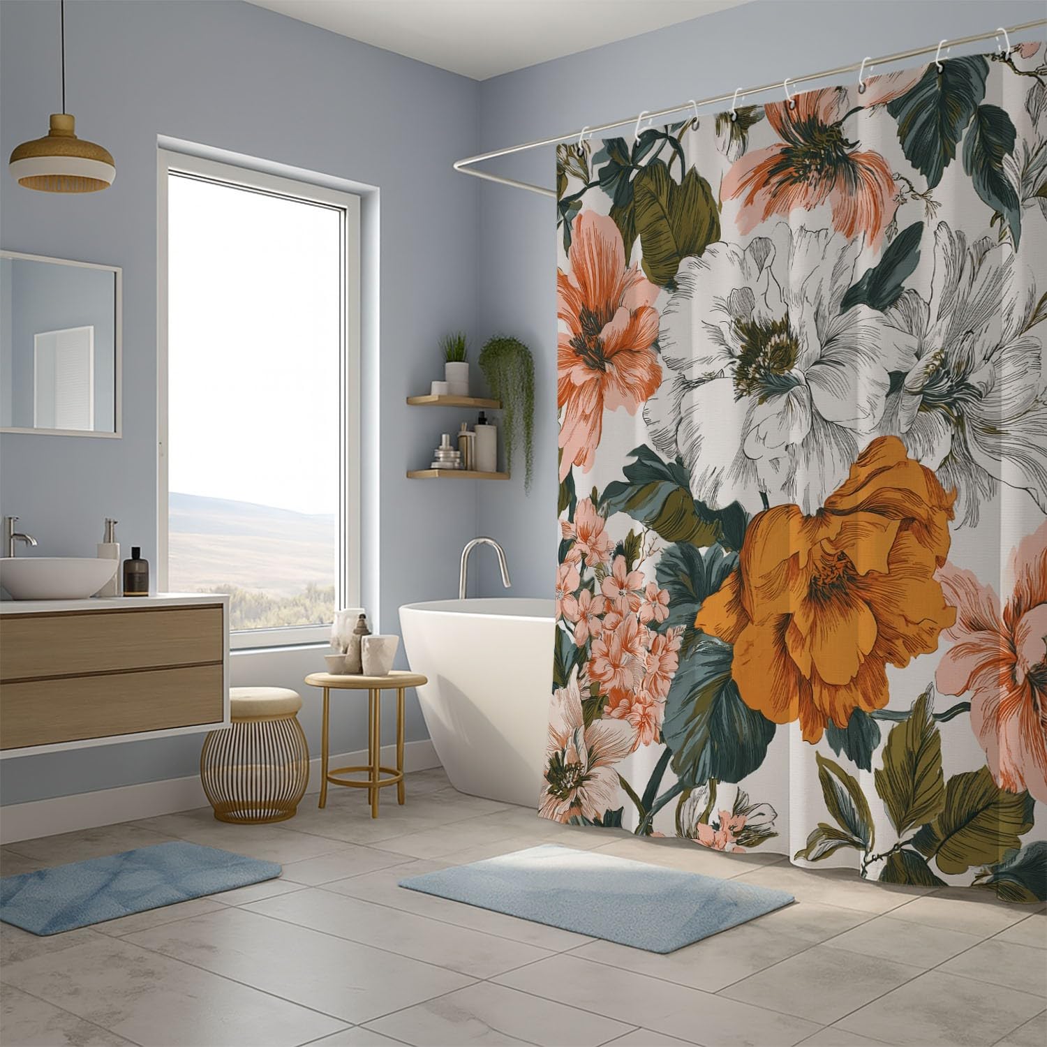 Generico Stile Bohemien Tenda Da Doccia Fantasia Astratto Fiori Multicolore, Tenda Da Doccia Per Bagno, Vasca Da Bagno, Tenda In Poliestere Impermeabile Con Ganci In Plastica, 200 x 200 cm