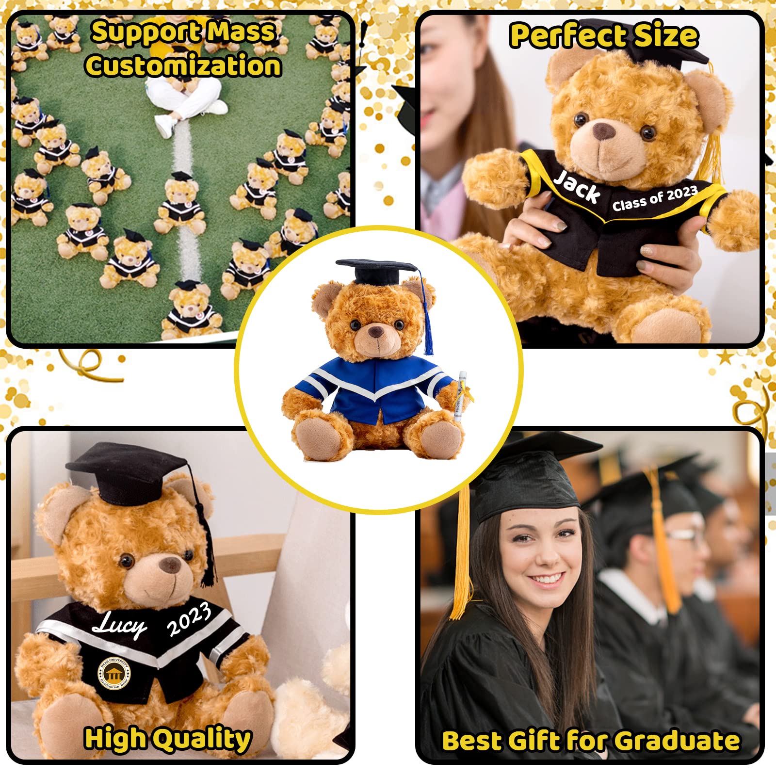 Personalized Graduation Teddy Bear - Custom Text & Diploma, Cute Gift For 2024 High School, College Or Masters Grads (8-inch)