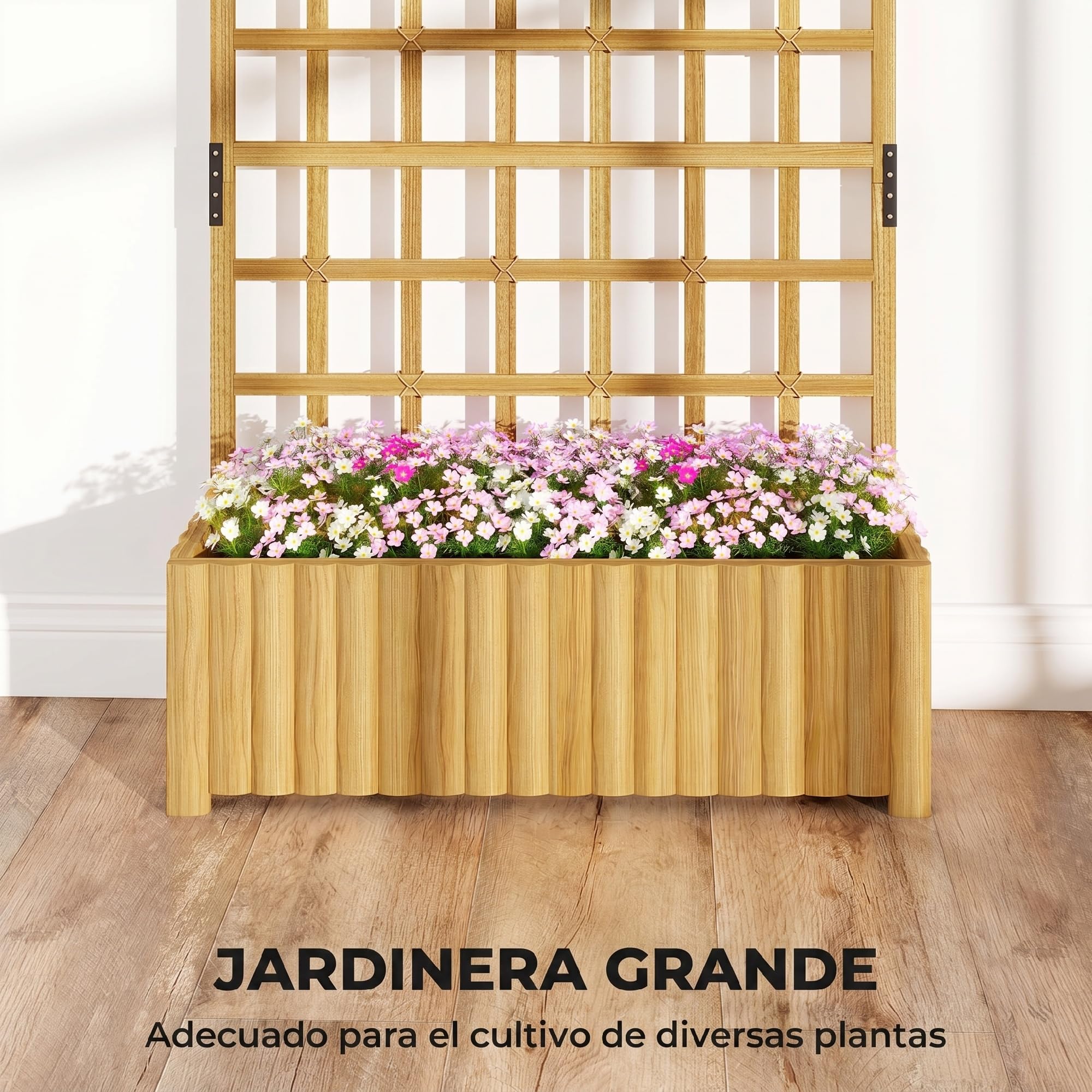 Outsunny Jardinera con Enrejado de Madera, Jardinera Exterior Grande para Plantas Trepadoras, con Ofricios de Drenaje, Macetero Elevado para Jardín, Patio, Terraza, 90x30x180 cm, Natural