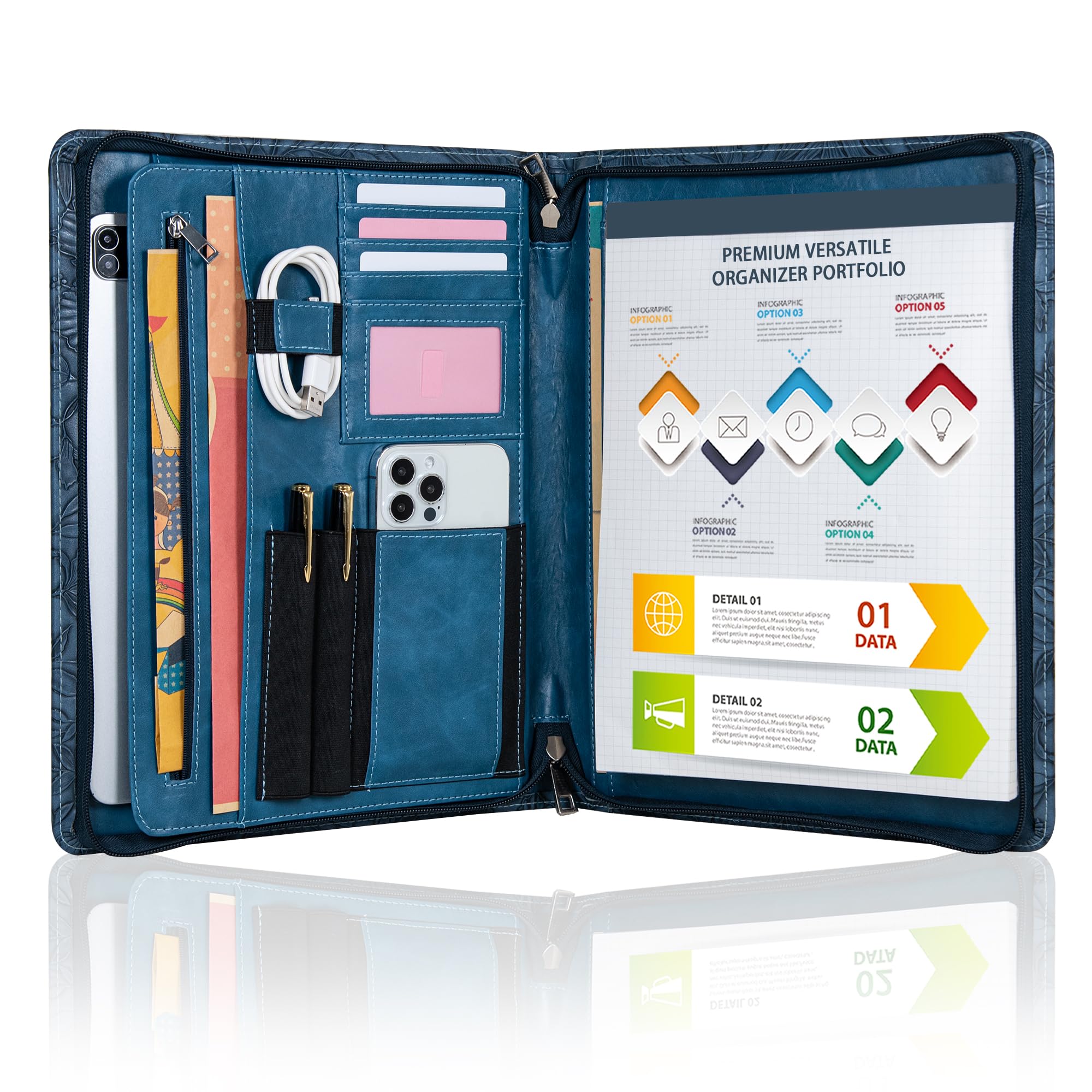 Cartera de piel sintética en relieve para mujer, organizador profesional de 3 anillos con soporte para bloc de notas A4, organizador profesional de documentos de negocios para mujeres