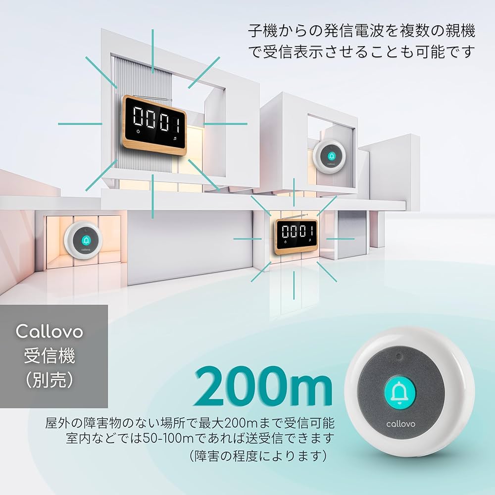 Callovo ワイヤレスチャイム 2個 呼び鈴 飲食店 呼び出しベル ベル Amazon.co.jp: Callovo ワイヤレスチャイム 送信機単品黒2個