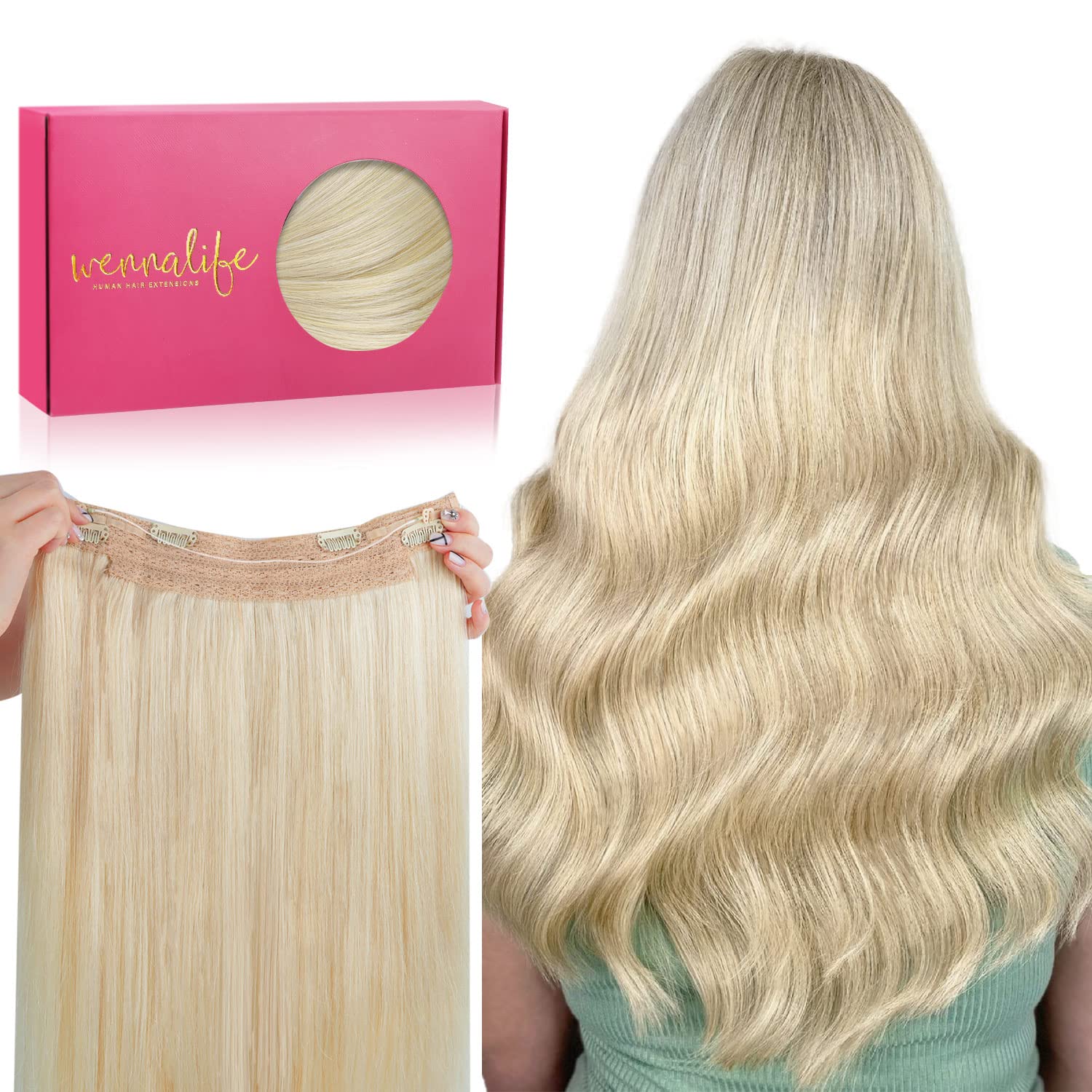 WENNALIFE Wire Hair Extensions (Increase 50% Lifespan) Real Human Hair 14 inch 75g Balayage Dark Brown to Chestnut Remy Invisible Transparent Fish Line — view 56