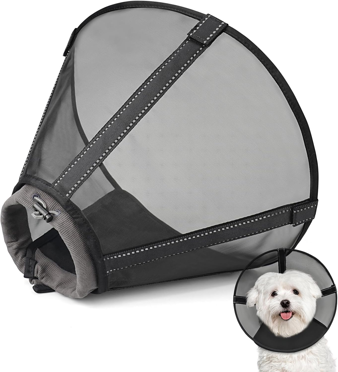 Dog Cone Collar to Stop Licking,Soft Mesh Recovery Collar After Surgery for Large Medium Small Dogs, Alternative to Elizabeth Cone of Shame Jet Black 1(Neck:7-9in, Depth:6.5in)