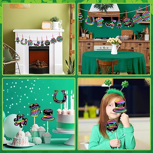 Miniatura 7 de JULMELON 36 piezas de arte para rascar del día de San Patricio para niños, manualidades del día de San Patricio para niños, tarjetas de papel