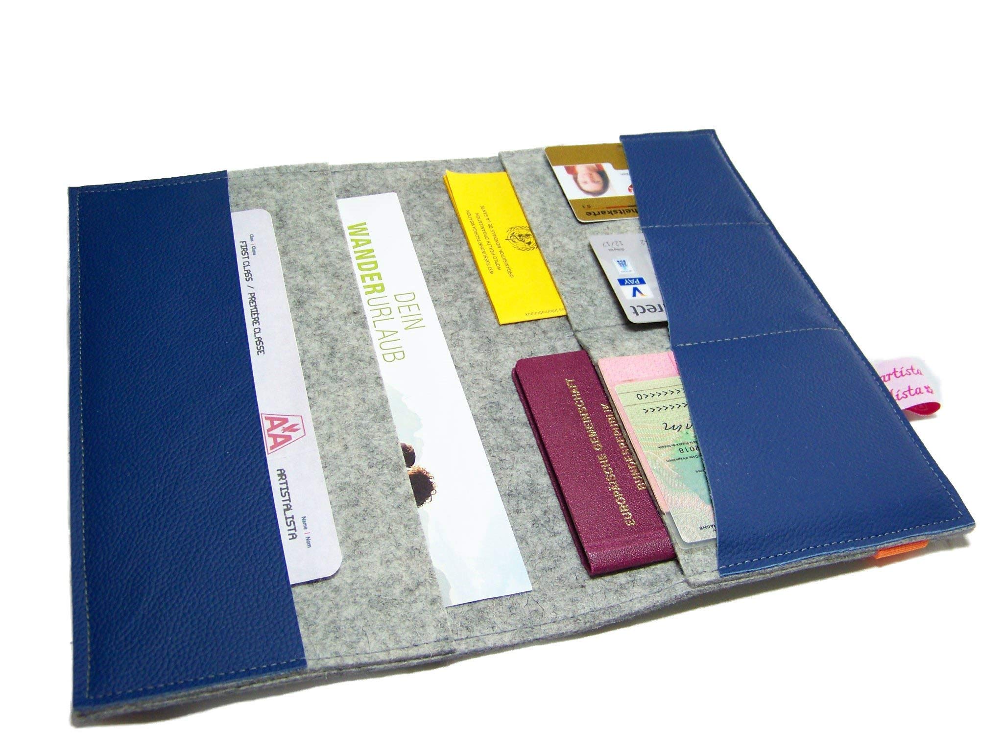 Reiseorganizer Reiseetui inkl. Gute Reise Stickerei Wollfilz Filz Leder für Reisedokumente