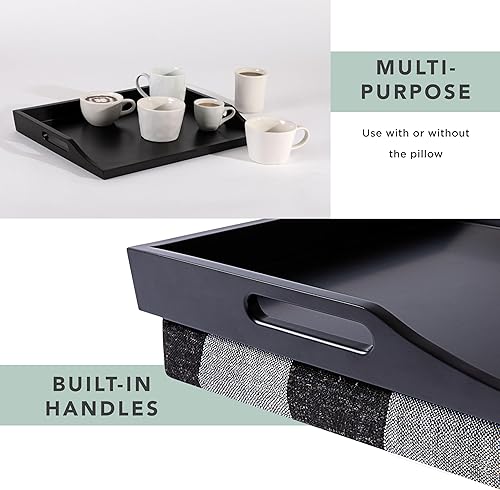 Miniatura 4 de ROSSIE HOME Bandeja de madera para cama  Juego de dos  con cesta de almacenamiento de jacinto  Buffalo Check  Se adapta a portátiles de hasta 15.6