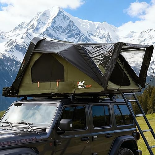 Bayati Naturnest Rooftop Tent Hard Shell, Easy Set Up Large Roof Tent for 4 Person Camping Top Tents, Waterproof UV-Resistant Privacy 4 Season Tents for Truck, Jeep, SUV, Trailer - Sirius 1 Plus XL