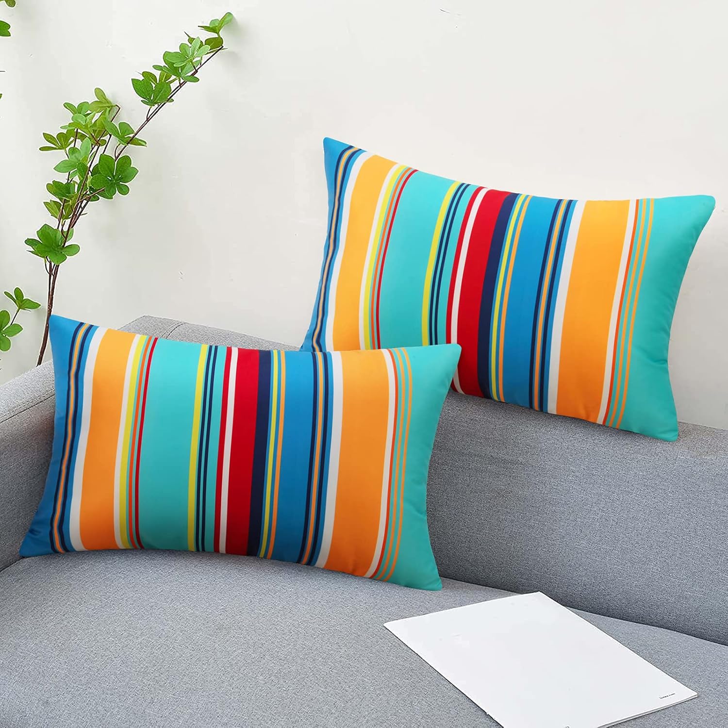 Pyonic Outdoor Lumbar Pillow Covers Set of 2 Waterproof Throw Pillow Covers Decorative Patio Pillows for Patio Tent Garden Beach,12x20 Inches,Color Stripe(Blue) - Image 6