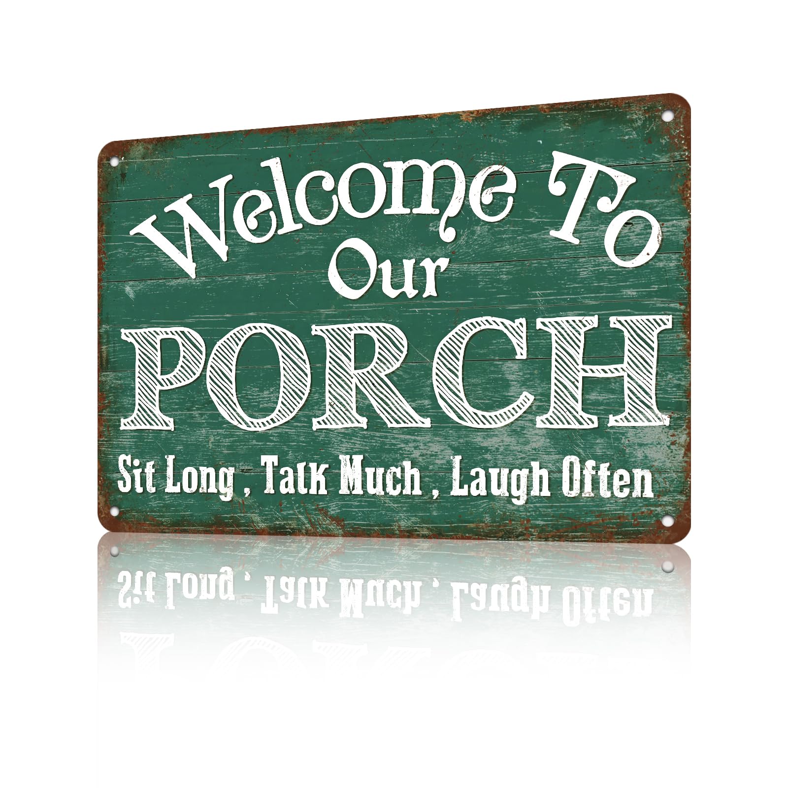 Anceky Metal Sign Welcome to Our Porch Tin Sign Retro Wall Decor for Garden Backyard Garage Outdoor Home 12×8 Inch
