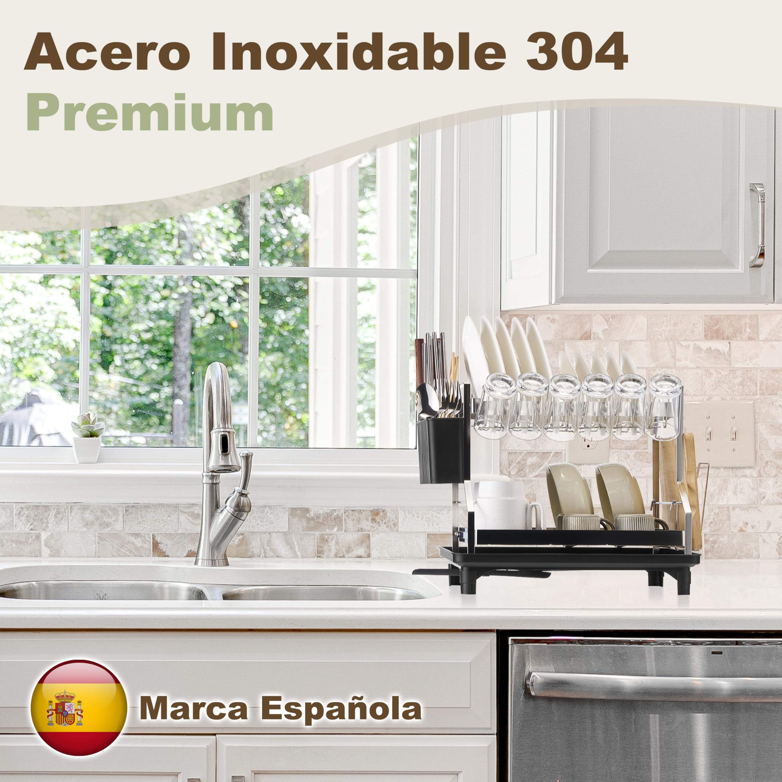 SerkaHome Estante Escurridor de Platos 2 Niveles Acero Inoxidable 304, Escurreplatos Cocina para Fregadero (42 x 29 x 35cm), Organizador de Cocina, Gran Capacidad, Resistente a la Corrosión y al Óxido
