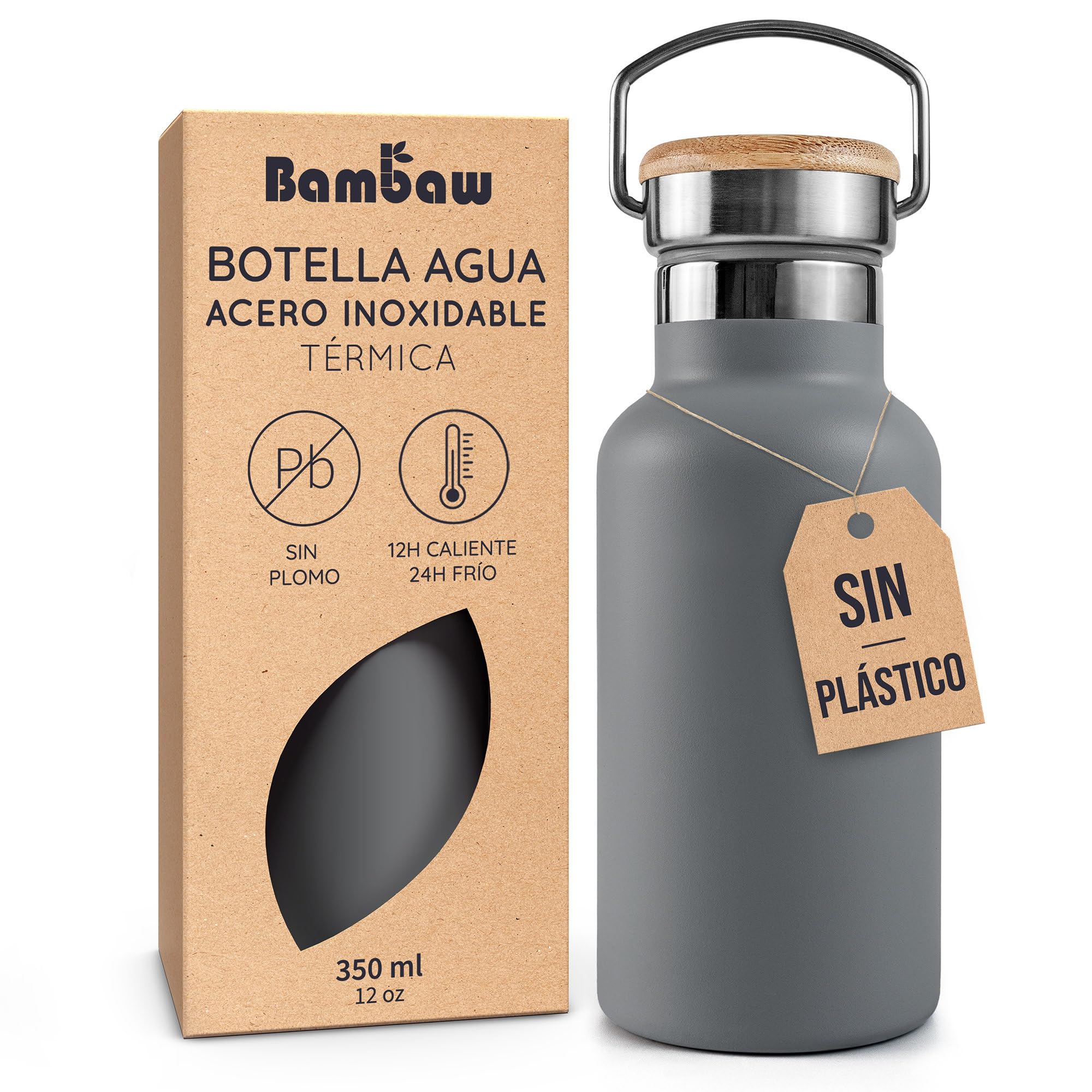 Bambaw Botella Agua Acero Inoxidable 350 ml, Botella de Agua Termica Para Bebidas Frías y Calientes, Garrafa Inox 350ml…