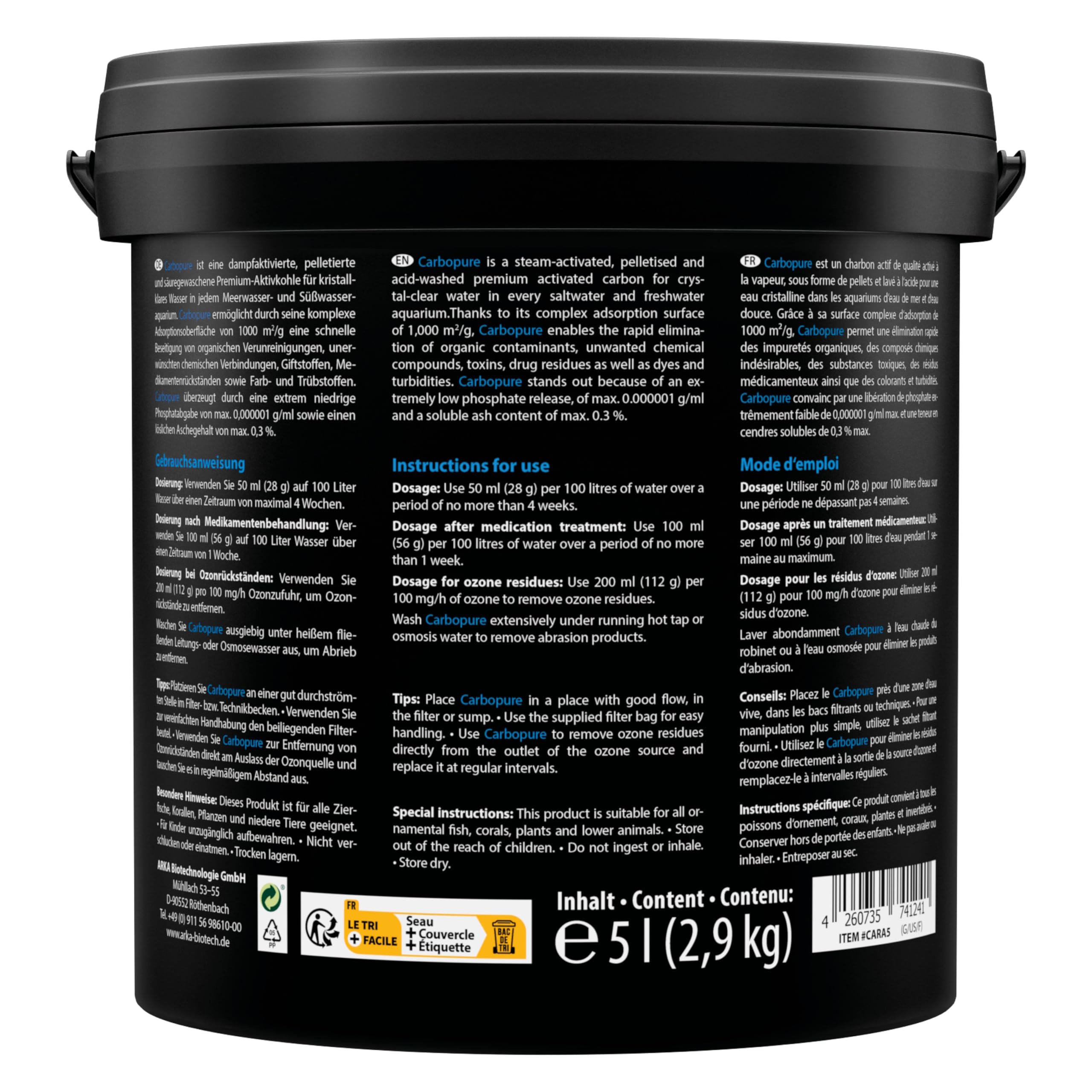 Aquarium activated carbon, ARKA Carbopure 5000 ml, removes cloudiness, medication residue & colourants - Image 2