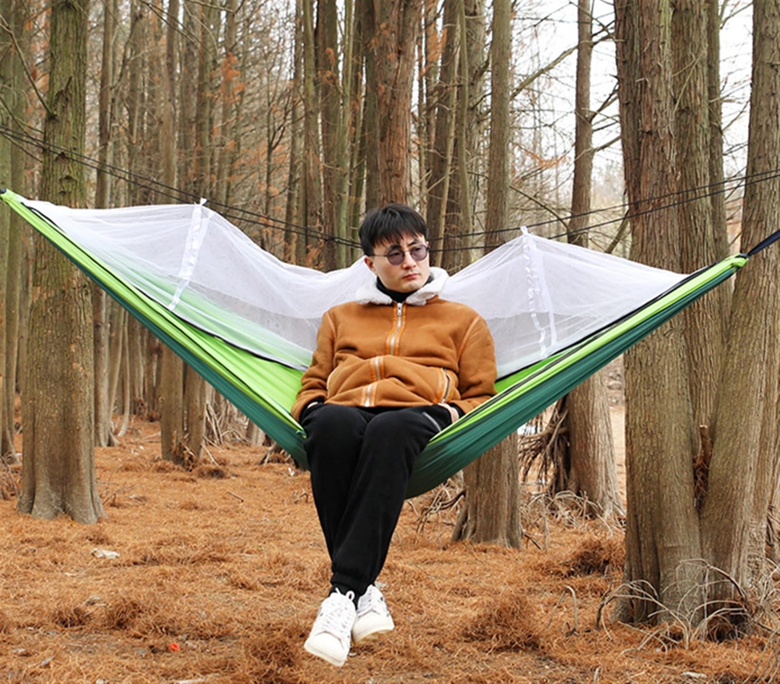 Hamak Ultralekki, Hammock Podwójny Hamak Z Moskitierą 260x140 Cm Plus Rozmiar Na Zewnątrz, Komary Parasol Nylonu na Kemping, na Zewnątrz(B)