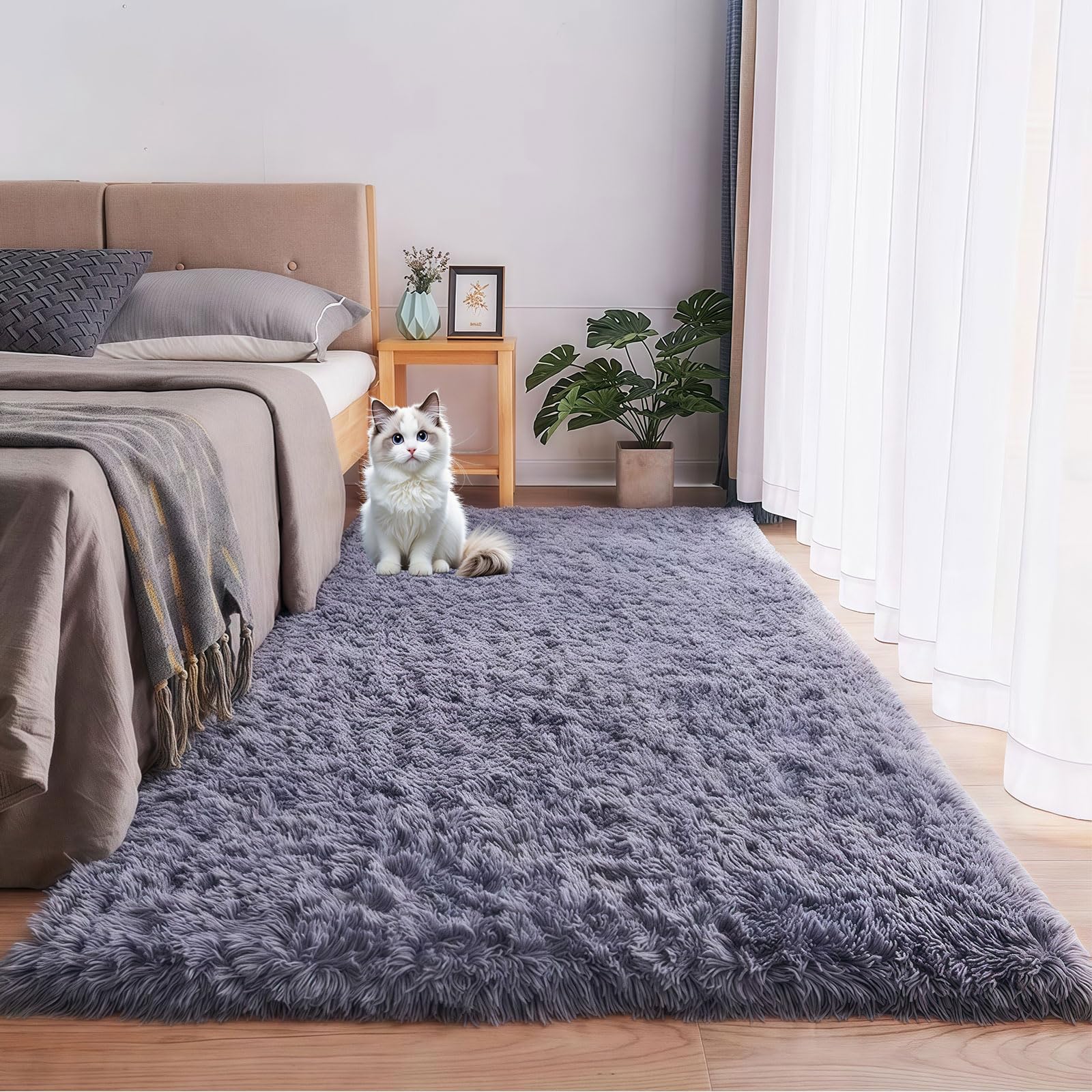 Tappeto A Pelo Lungo 80x100 Cm - Morbido Peluche, Ipoallergenico, Lavabile In Lavatrice, Per Soggiorno E Camera