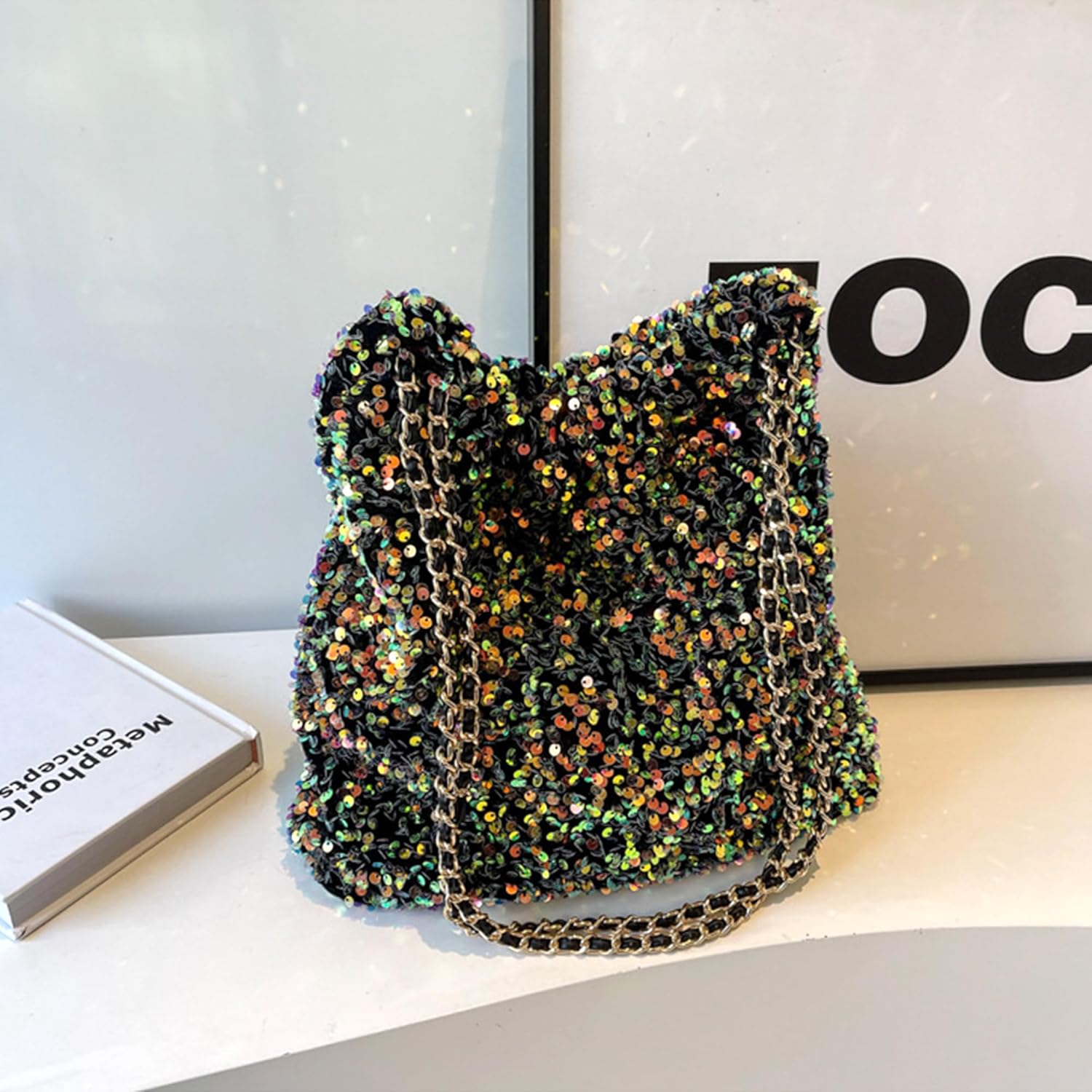 ZLM BAG US Women's Glitter Sequins Shoulder Tote Big Capacity Shimmer Shopping Bag Sparkling Handbag Purse - Image 3