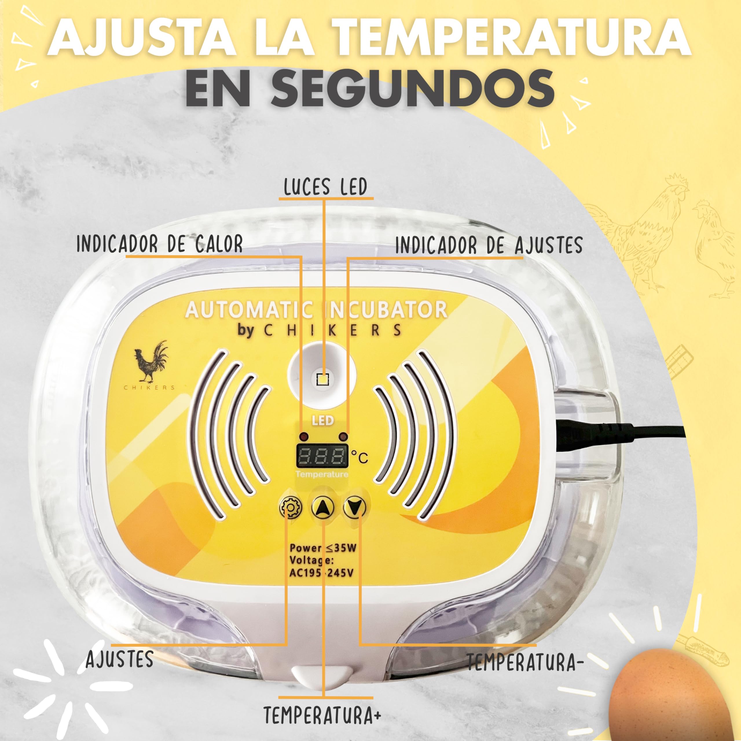 Incubadora Automática de Huevos Gallina, Aves y Pollos | para 12-35 Huevos | Rotación Automática y Control de Temperatura | Incubadora para Corrales y Uso doméstico | Nuevo Modelo 2025