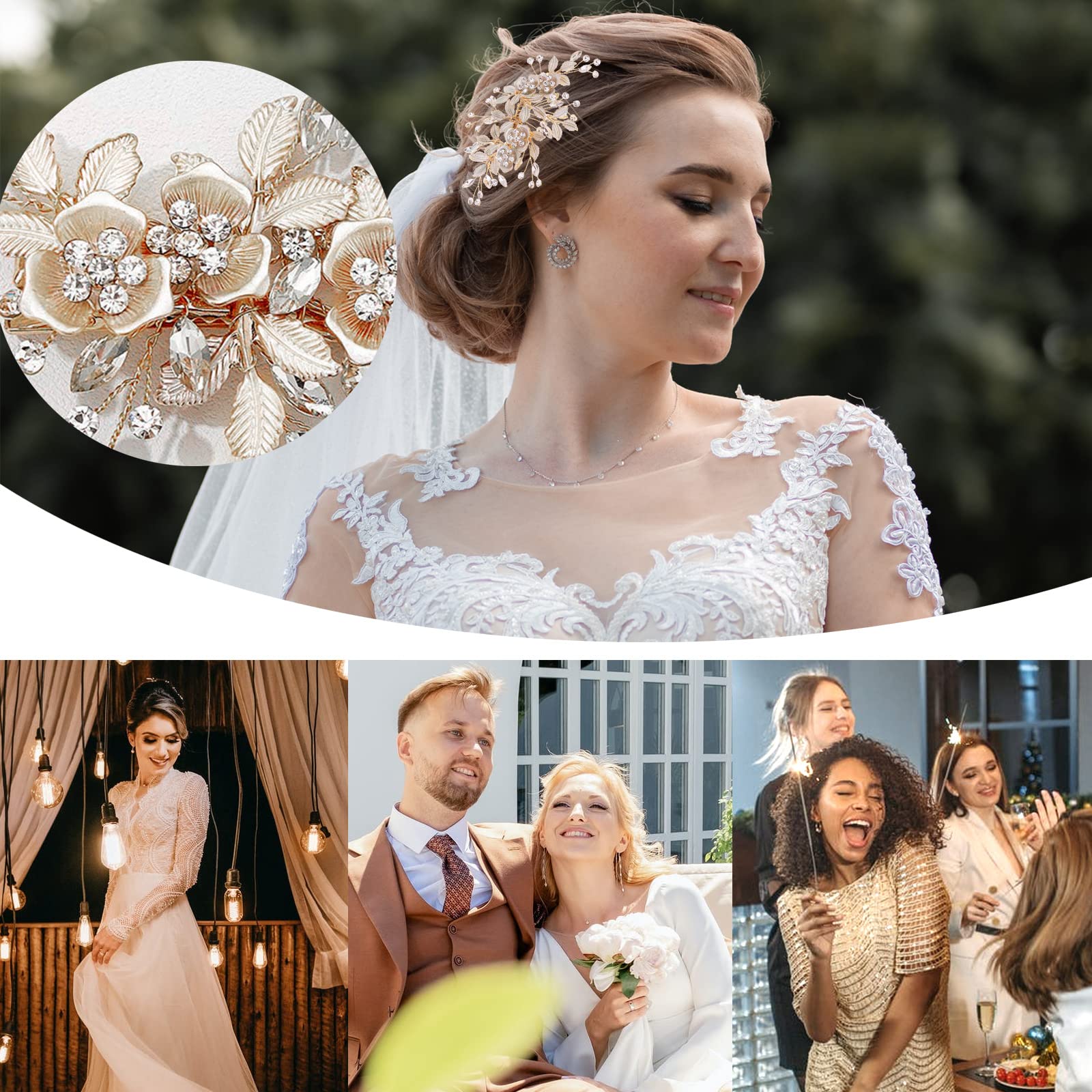 Pettine per capelli da sposa, Fermagli per Capelli da Sposa, Tiara nuziale petalo foglia d'oro,copricapo per la testa per matrimonio, articolo di gioielleria adatto a spose e damigelle