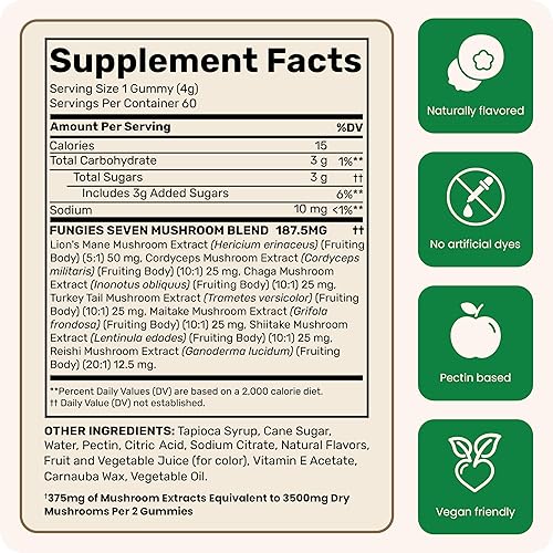 Miniatura 3 de Fungies Gomitas de hongos múltiples para hombres y mujeres  Suplemento de hongos que incluye melena de león, cordyceps, reishi, chaga, shiitake,