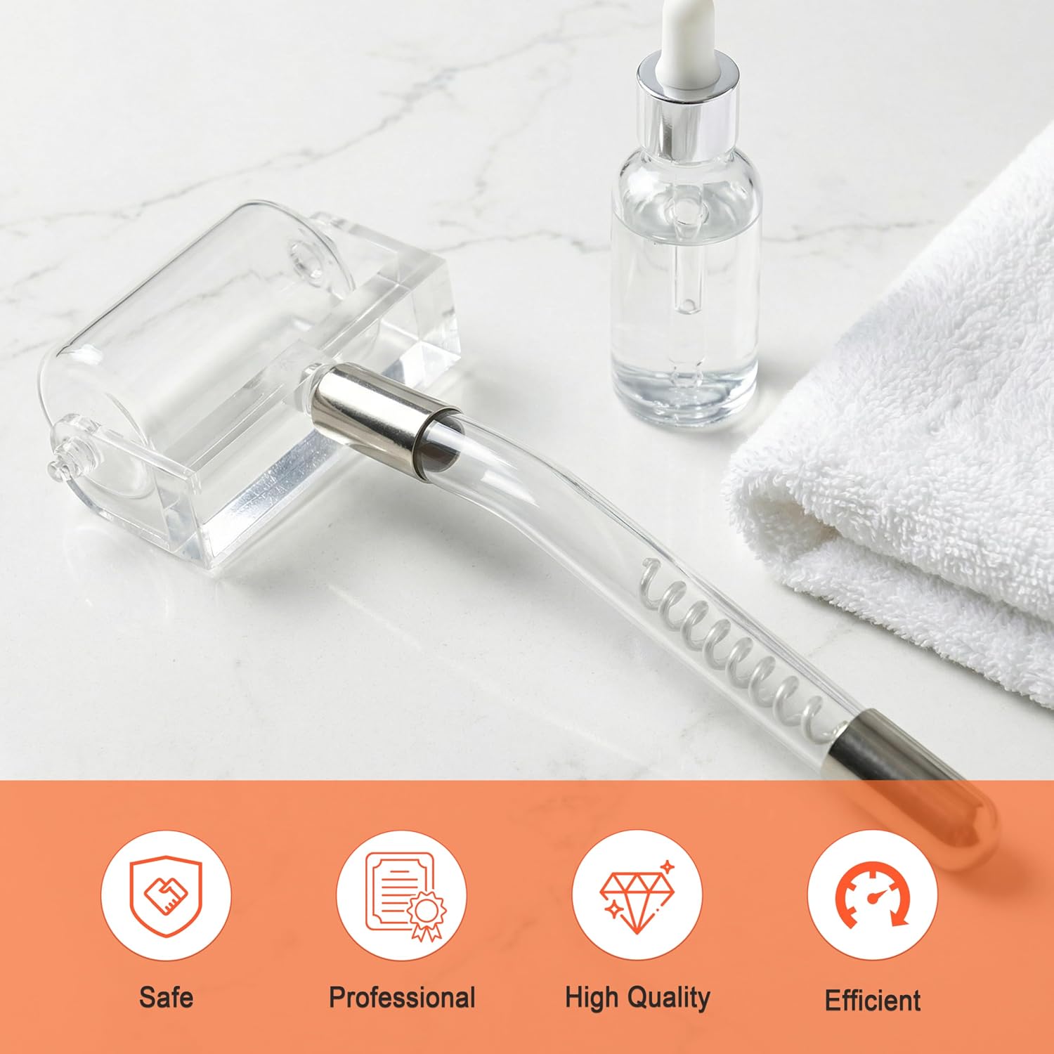 Electrode Wand Glass Tube Handheld Spare Parts Light Therapy Wand Spare Glass Attachment for Hi Frequency Facial Device Elitzia ETHG01R（Orange Roller）