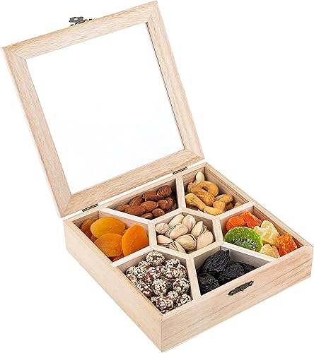 Miniatura 4 de Hammont Cajas seccionales de madera con tapa, paquete de 2, (7 x 7 x 2 pulgadas), cajas de regalo ideales para cumpleaños, bodas y recuerdos de