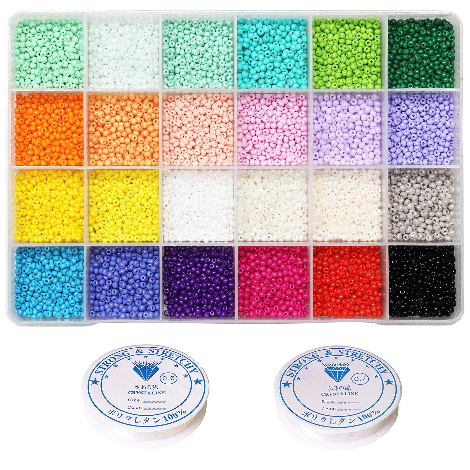 VOOMOLOVE8/0 3mm Glass Seed Beads About 7200pcs 24 Colors Loose Craft Beads Kit Earring Making Seed Beads with 24-Grid Plastic Storage Box for Jewelry Making