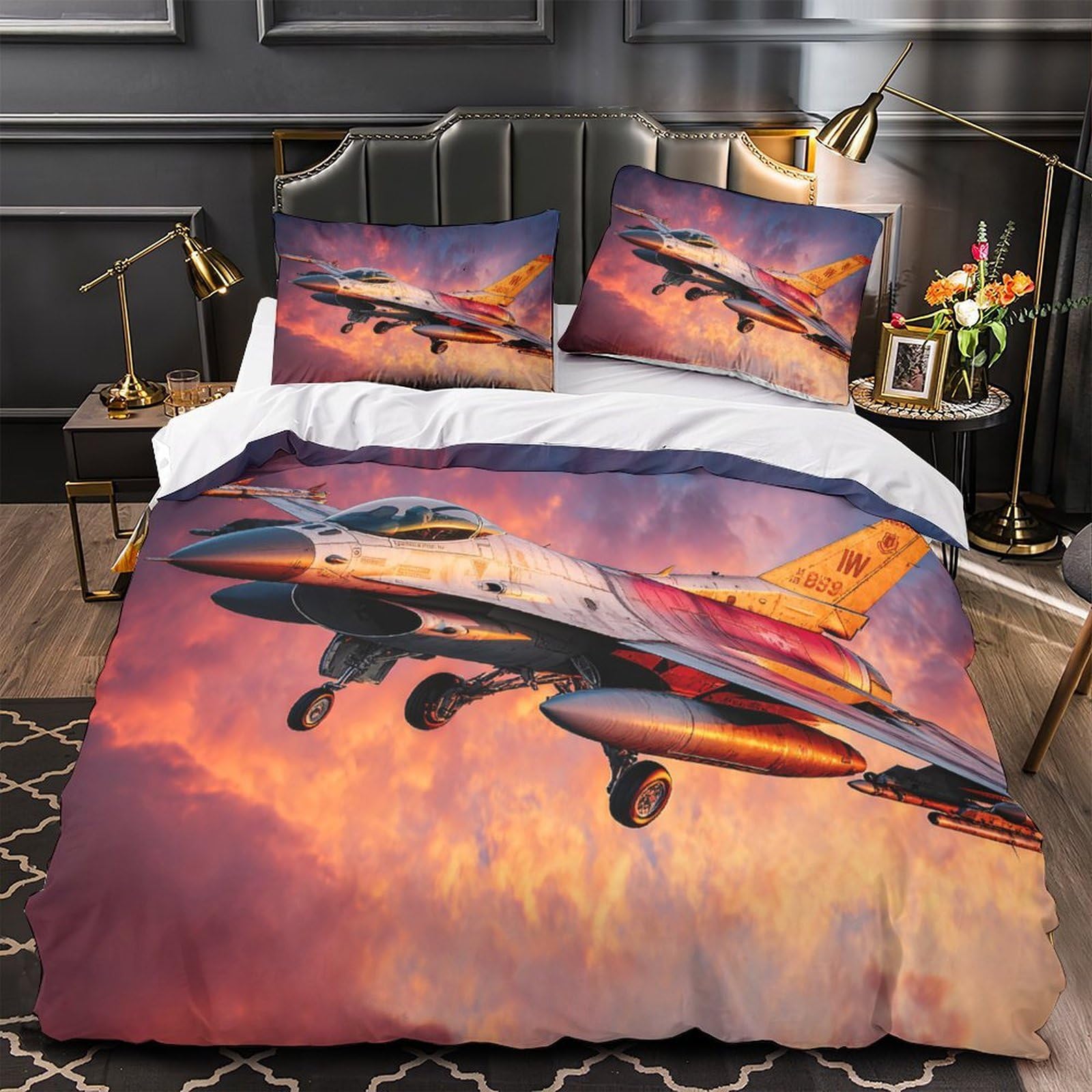Housse de couette avion de chasse en plein vol pour une chambre d'ado ou de couple passionné