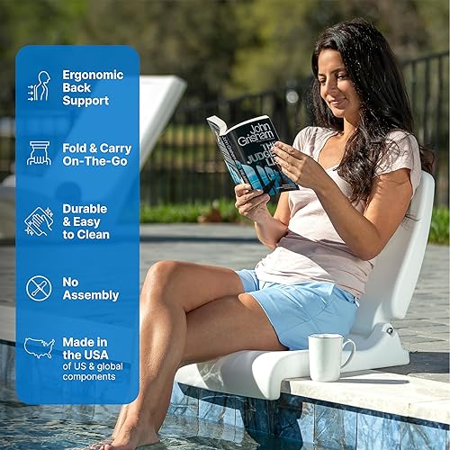 Vista 4 de Step2 Flip Seat - Asiento plegable, silla portátil para exteriores, piscina, plataformas traseras, campamento, silla de picnic; proporciona apoyo