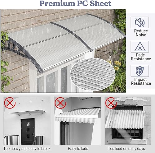 Vista 54 de Tangkula 2 Pack 40" x 40" Window Awning, Modern Polycarbonate Overhead Door Awning with Hollow Sheet for Rain Snow Sunlight Protection, UPF 50+