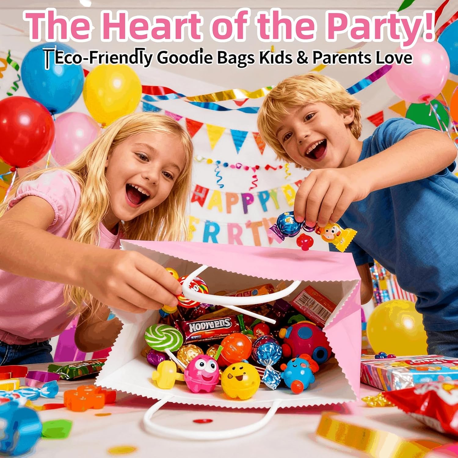 Nyuemystery 200 pack 8.3x6.7x8.3 Inch Pink Kraft Paper Bags with Handles, Bulk Gift Bags for Party Favors, Baby Showers, Birthdays, Retail Shopping Business - Image 7