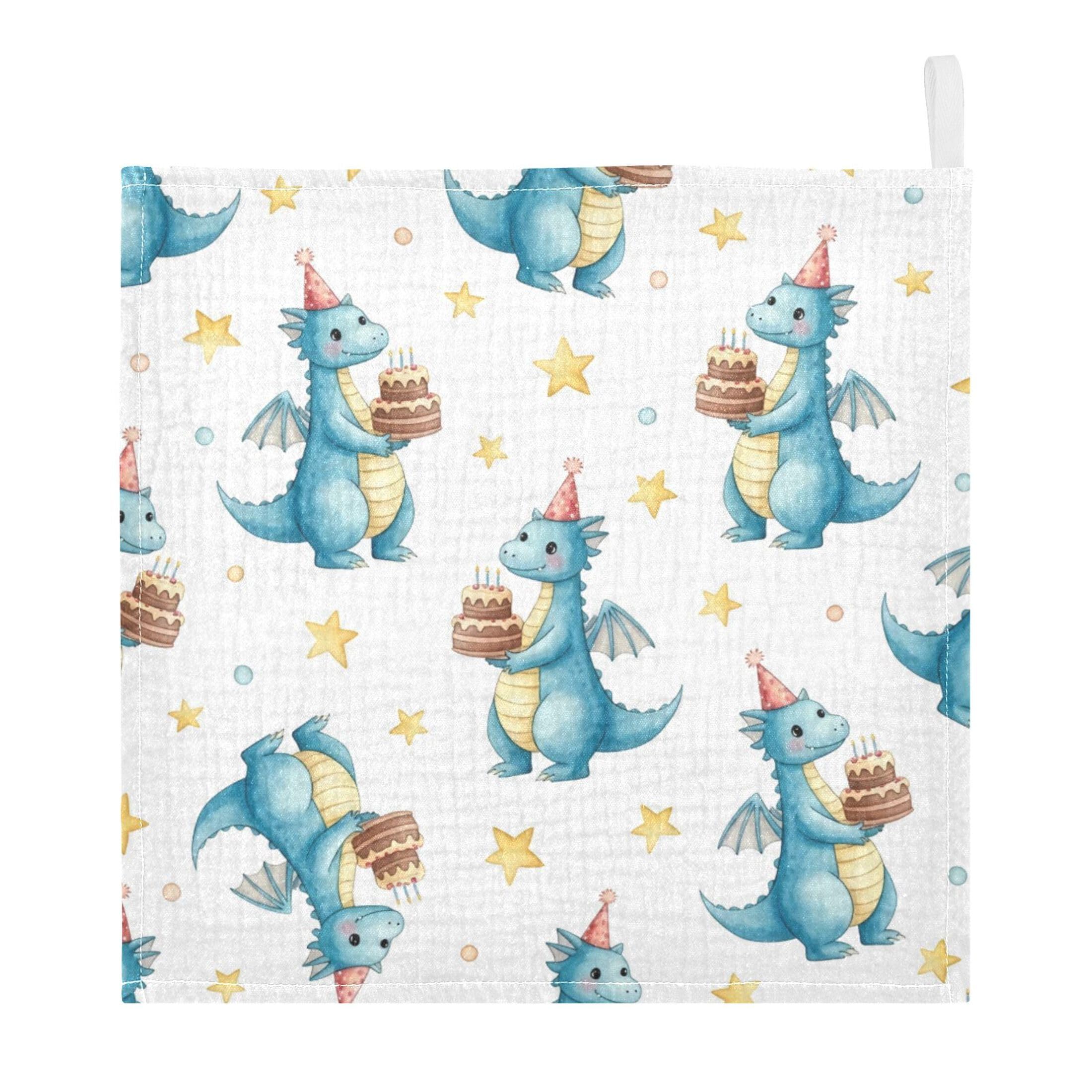 Fuauuyl Dragon Birthday Baby Muslin Washcloths Cotton Absorbent Soft Burp Cloths for Newborns Infants Toddlers, Reusable Face Towels for Sensitive Skin, 5 Pack, 12x12 in