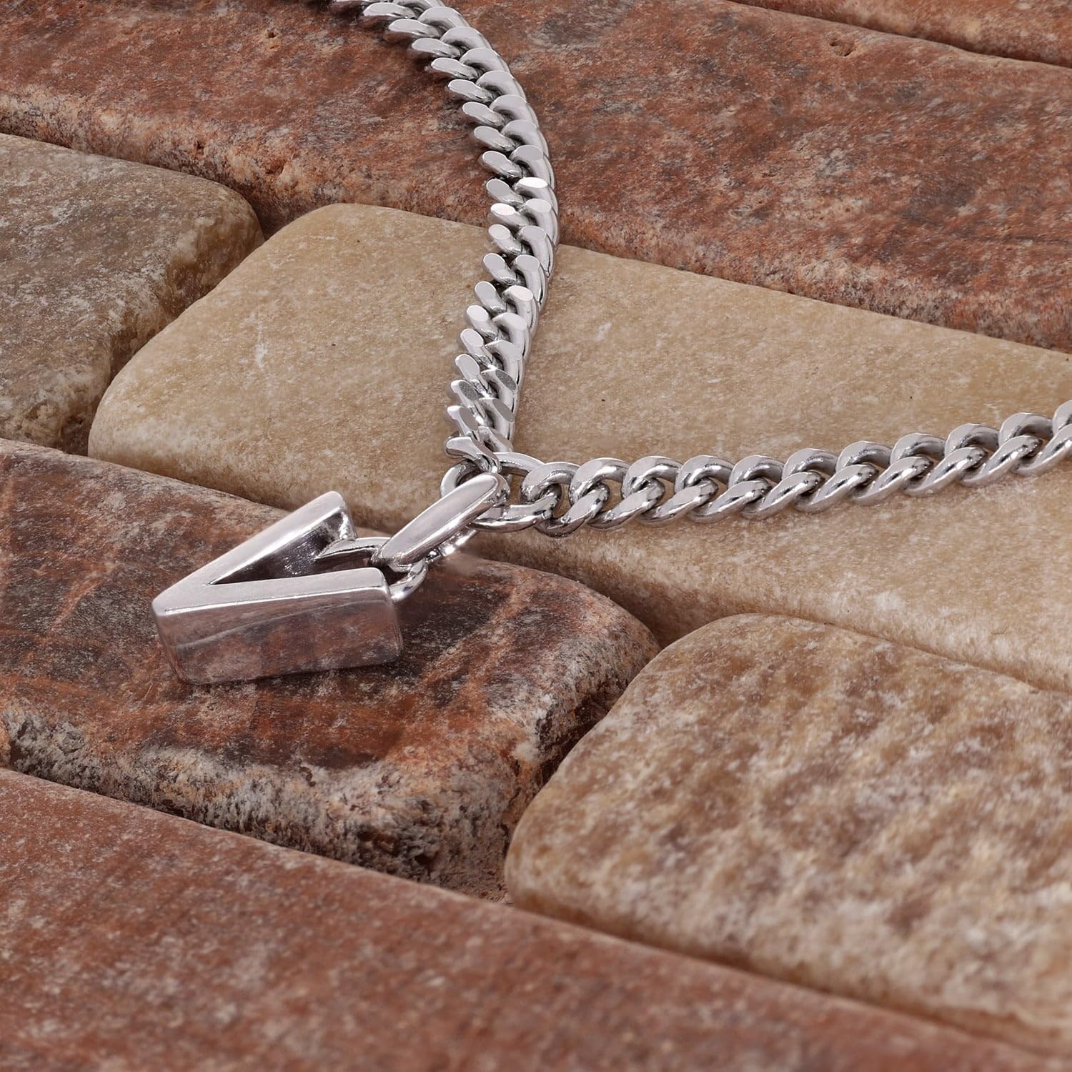trendor Bracciale da ragazza con lettera V, argento 925, rodiato, 21590-V | Bracciale a maglia piatta con taglio a diamante, elegante bracciale per giovani donne,