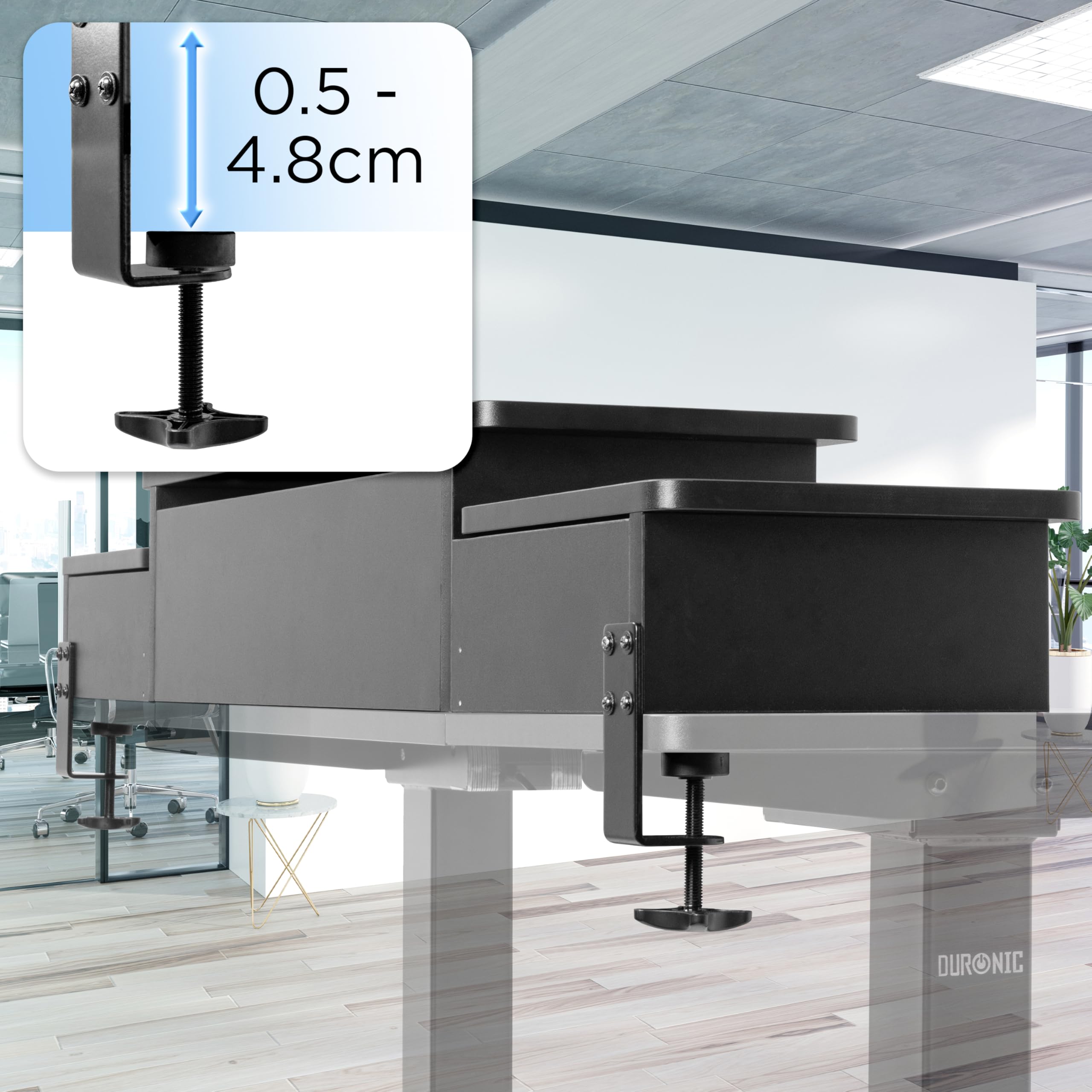 Duronic DD4 BK 120 cm Desk Top Nero con 3 cassetti | Compatibile con tutti i Desk Top da 120 cm | Accessorio per scrivania | Professionale estetico e organizzato | Superficie per sollevare lo schermo