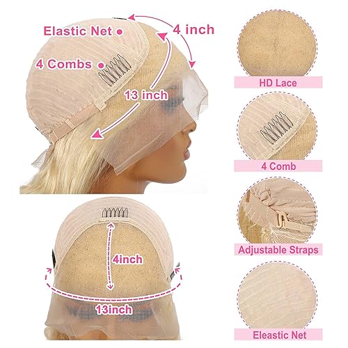 Miniatura 3 de Peluca de cabello humano ondulado con encaje frontal 613, pelucas de cabello humano HD rubio transparente HD de 13 x 4 pulgadas, pelucas de cabello