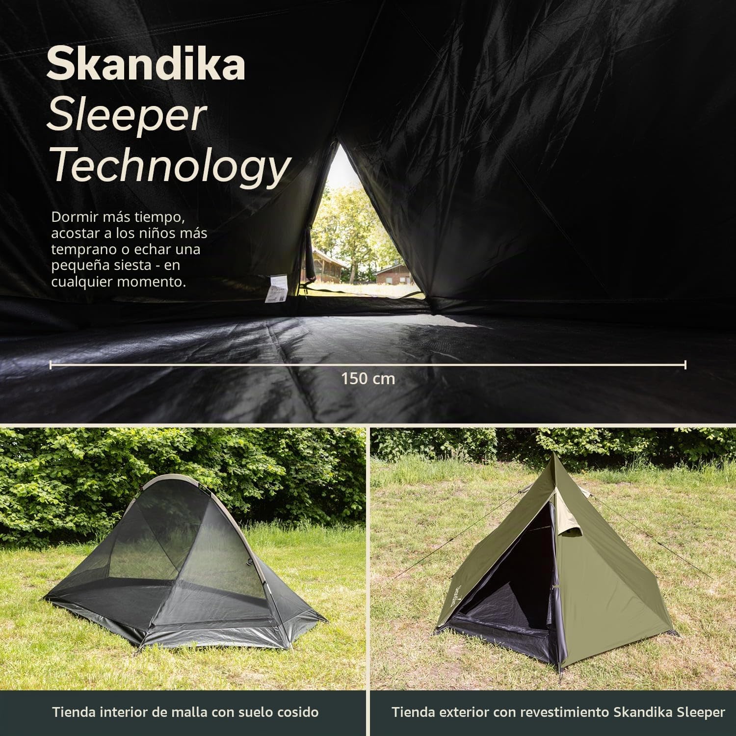 Skandika Hemus 2 Sleeper | Tienda túnel 1-2 Personas, Tienda Trekking, Sleeper Cabina Dormir, Ultraligera, Impermeable, 3000 mm Columna de Agua