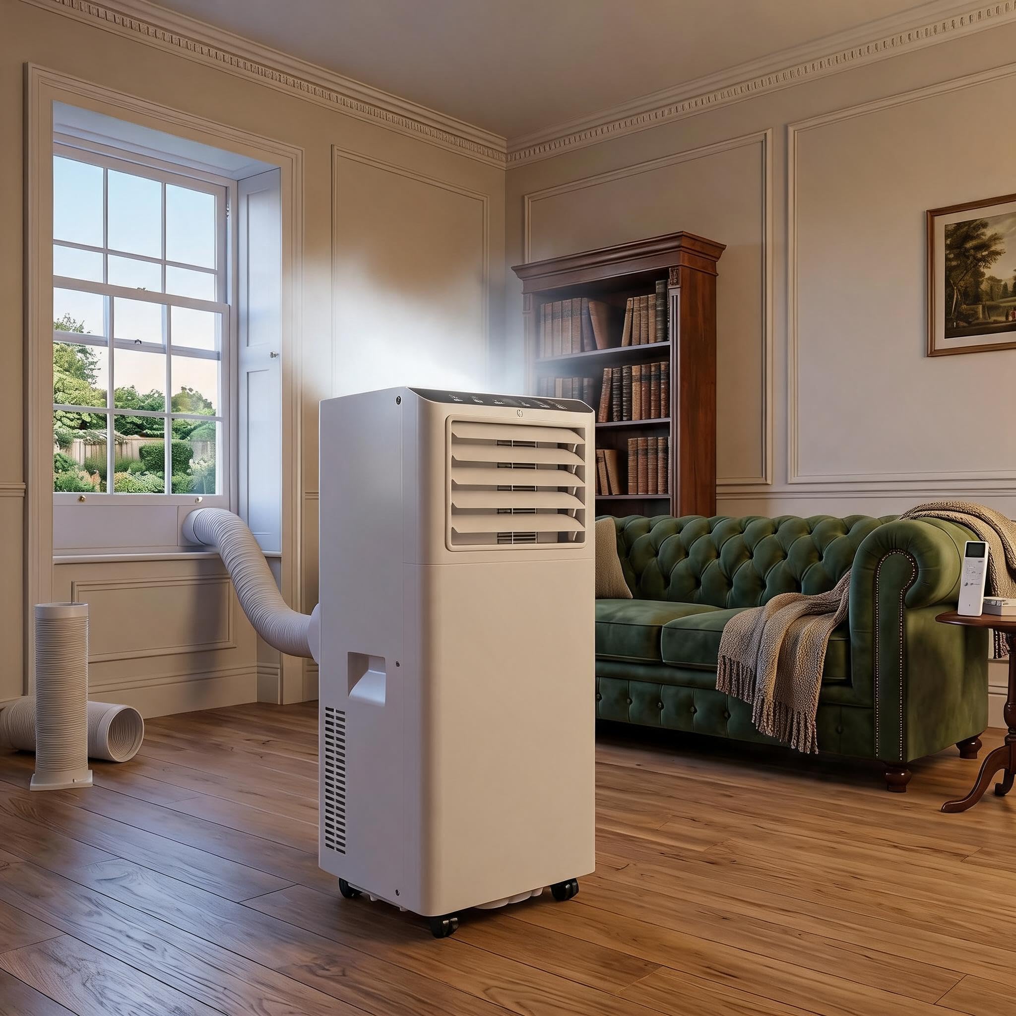 9000 BTU Portable Air Conditioner, Mobile AC with Dehumidifier & Fan, 51dB Quiet Operation, Dual Display, 24H Timer, Sleep Mode, Remote Control, Energy Class a, Portable AC for Bedroom, Home & Office