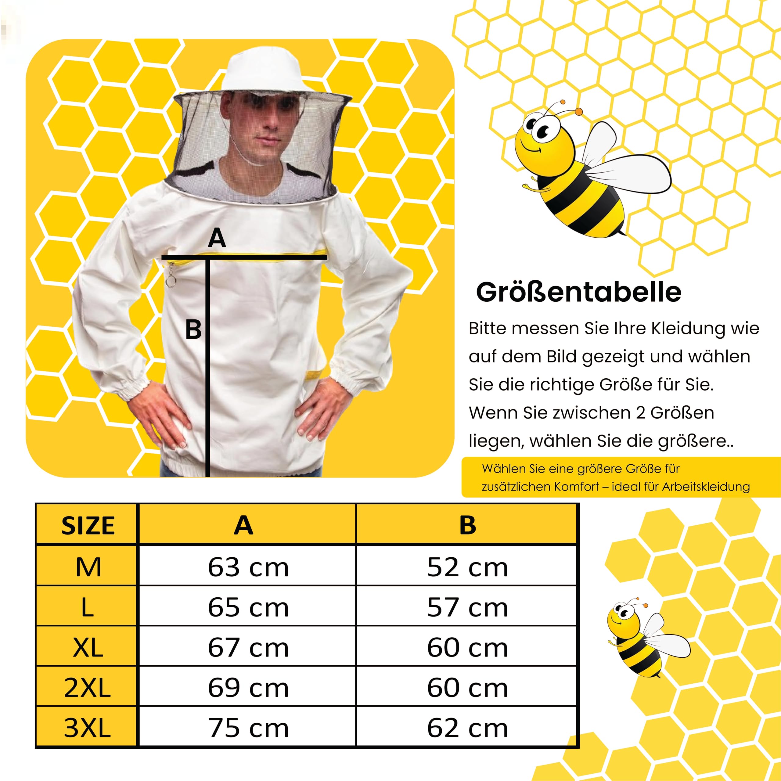 BEEART Professionelle Imkerjacke Imkerbluse aus Baumwolle– Imkerschutzkleidung – EU Qualität –Stichschutzanzug gegen Bienen & Insekten –Bequem & strapazierfähig –Mit Stoffhut & Schleier – Größen M–3XL